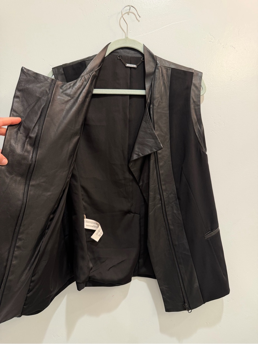 CAPULET Black Leather Mixed Media Moto Vest Jacket Women’s XS Biker Asymmetric - Picture 8 of 15
